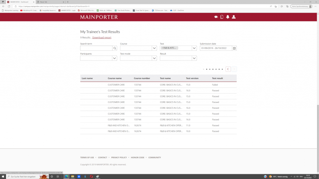 Trainer Tool: Course status of each learner