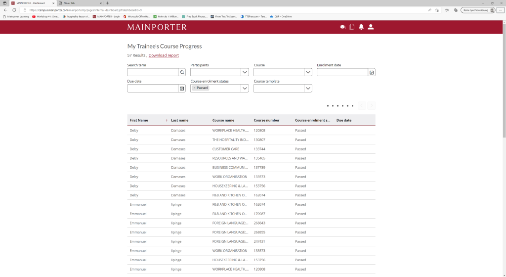 See the course progress of all students.